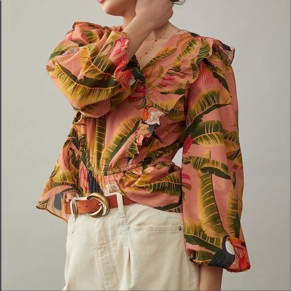 FARM Rio Tops - FARM Rio Yasmine Ruffled Blouse Peplum Bird Top
Anthropologie